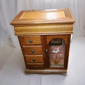 Vintage Wooden Jewelry Box with Floral Accent